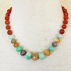Southwestern Burnt Orange Carnelian & Mint Blue Amazonite Statement Necklace